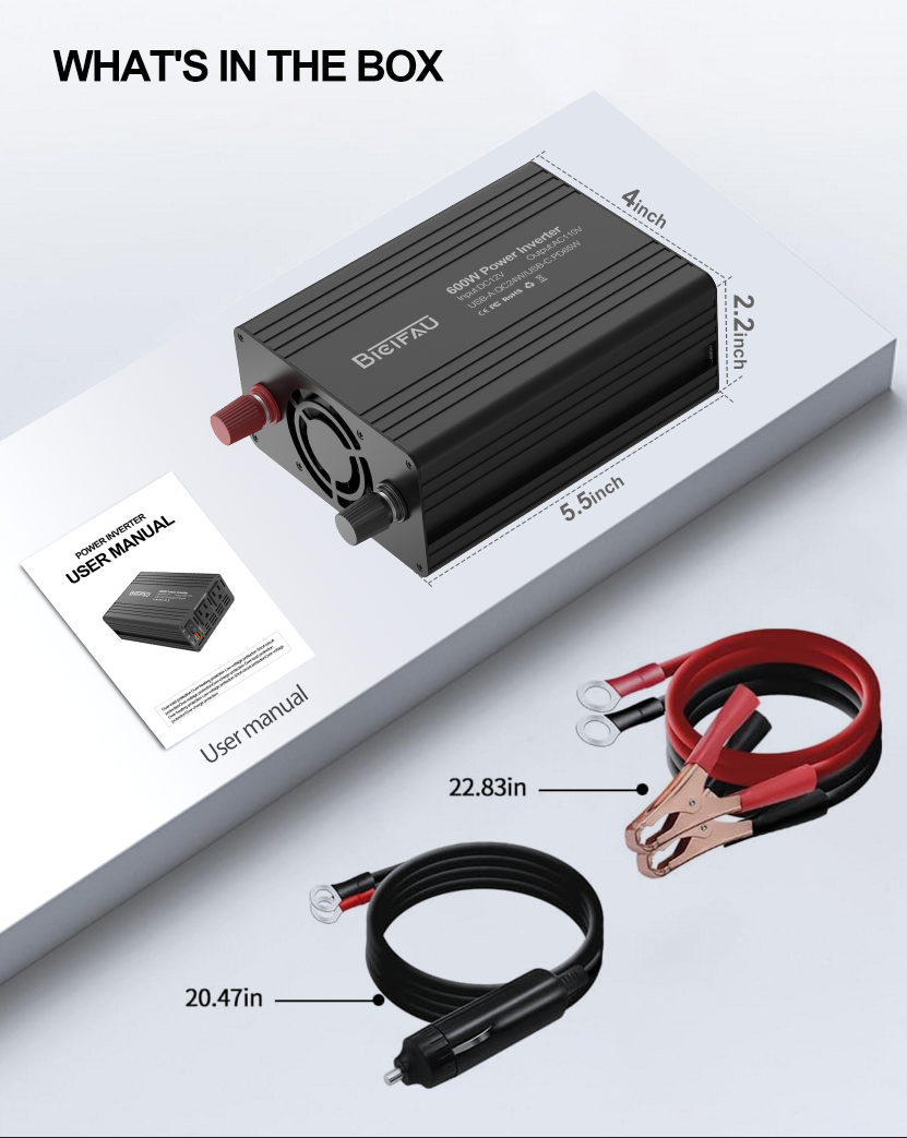 600W Inverter 12V to 110V, DC to AC Car Power Inverter for Vehicles with 65W USB-C Fast Charging