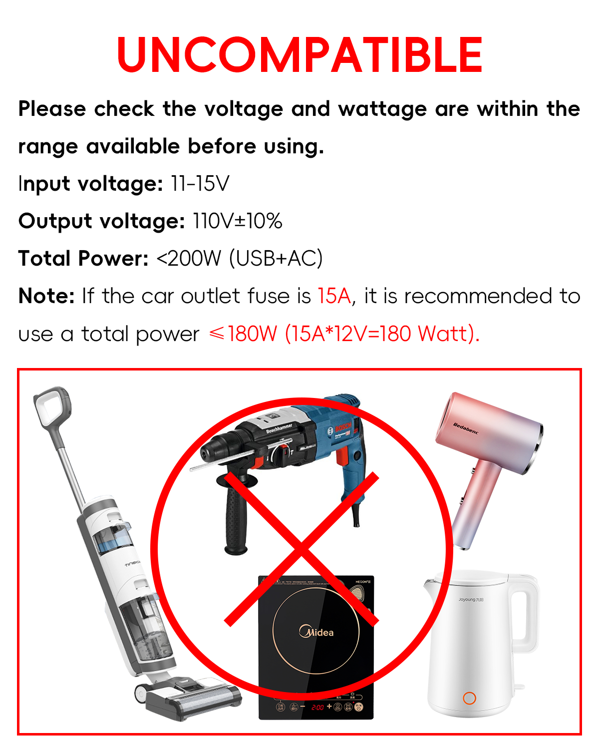 200W Car Charger Adapter DC 12V to AC 110V