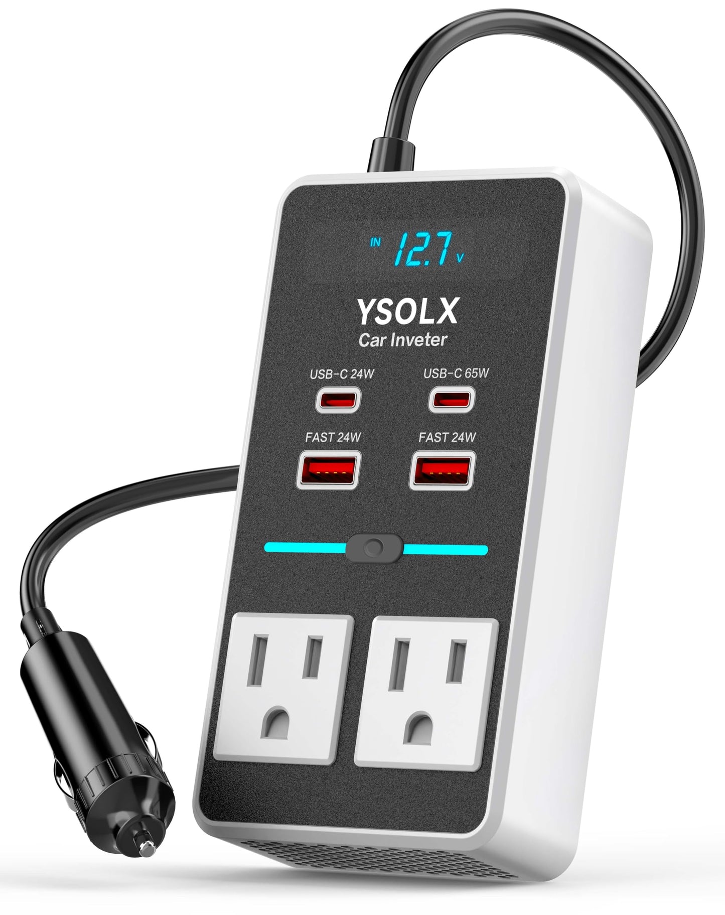 Car Power Inverter, YSOLX 200W Inverter Car Outlet Adapter to Wall Plug with 65W USB-C/48W Dual Fast Charging USB/Dual AC Outlet, Car Inverter 12V to 110V AC Plug, Car Charger for Laptop
