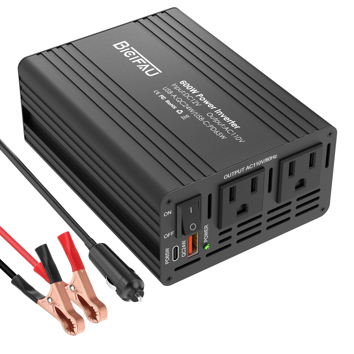 600W Inverter 12V to 110V, DC to AC Car Power Inverter for Vehicles with 65W USB-C Fast Charging