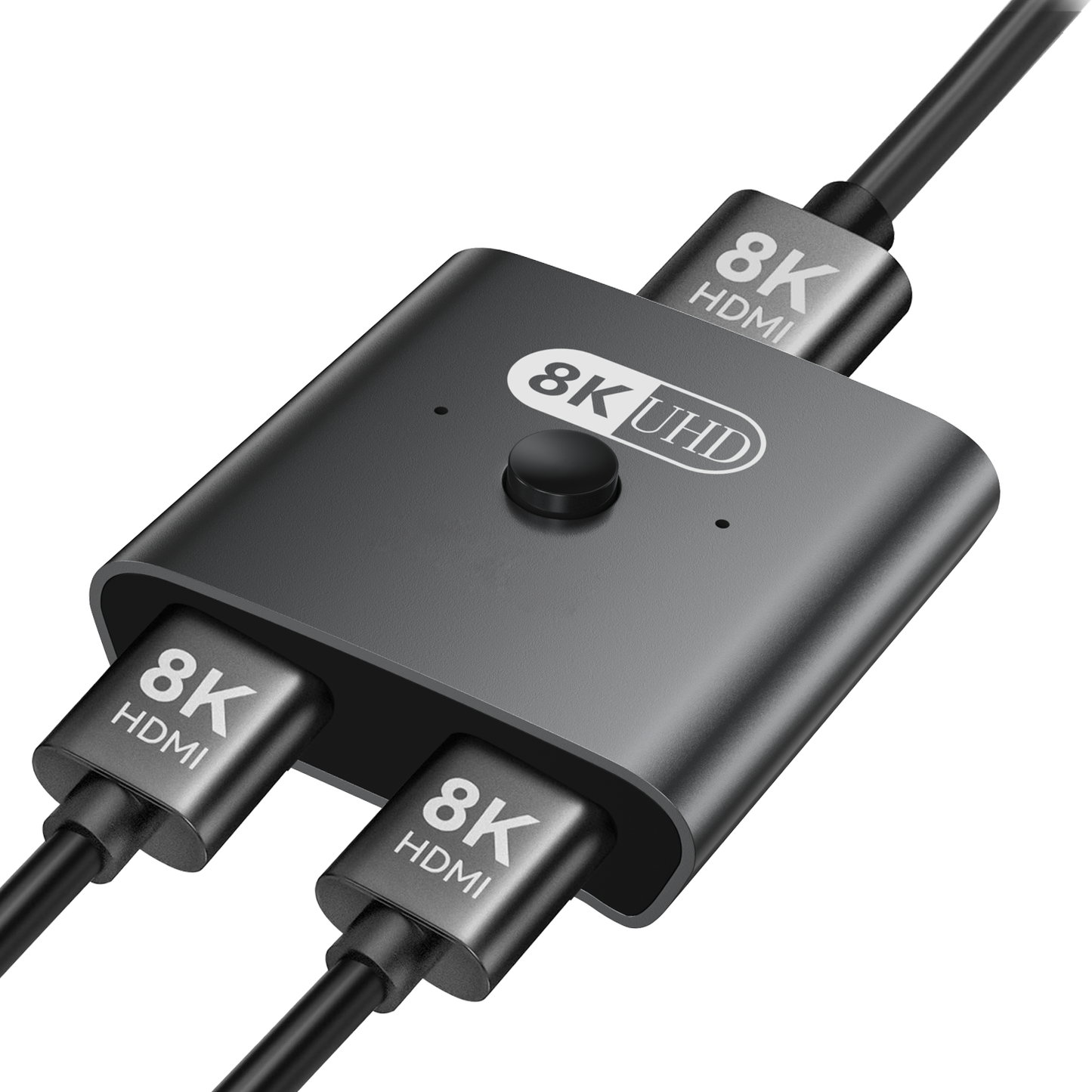 HDMI Switch 8k@60Hz Splitter, Aluminum Bidirectional HDMI Switcher 2 in 1 Out, Manual HDMI Hub Supports HD Compatible with Xbox PS5/4/3 Blu-Ray Player Fire Stick Roku