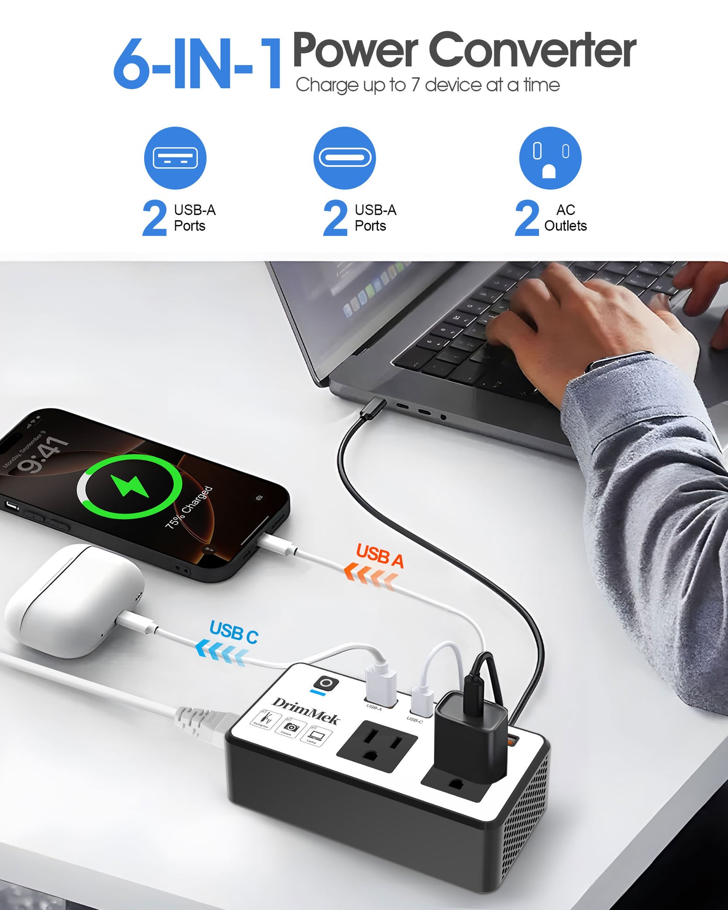 220V to 110V Converter, Voltage Converter US to Europe Travel Adapter for European Travel, International Power Adapter for Curling Iron, Hair Straightener with US/UK/AU/EU/in Plug Adapter