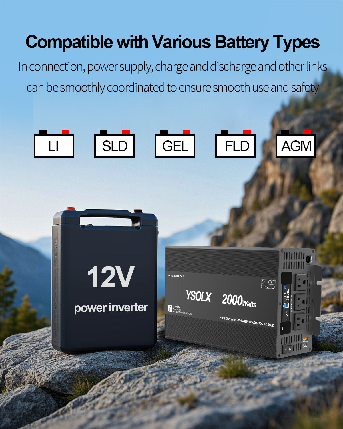 YSOLX 2000W Pure Sine Wave Inverter - Car Power Inverter 12V to 110V/120V AC Converter for Home, RV, Truck, AC Hardwire Port, Remote Controller