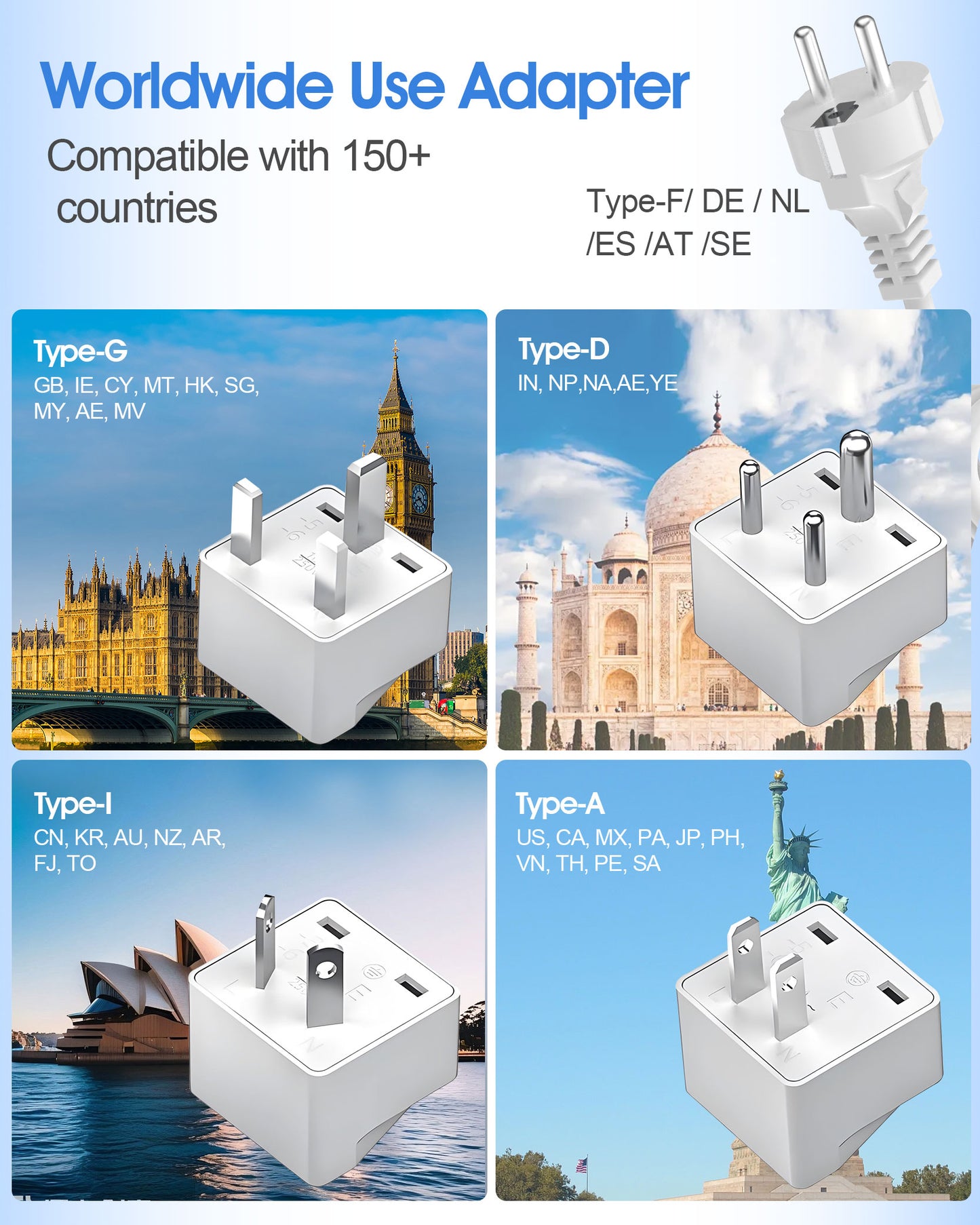 220V to 110V Converter, Voltage Converter US to Europe Travel Adapter for European Travel, International Power Adapter for Curling Iron, Hair Straightener with US/UK/AU/EU/in Plug Adapter