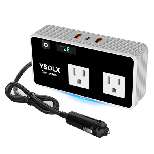 YSOLX 300W Inverter, Cigarette Lighter Car Charɡer Adapter with 24W USB-C/Dual USB-A 24W Dual AC Outlet, 12v to 110v Converter for Laptop/Road Trip