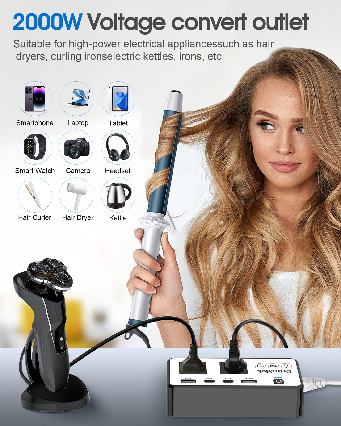 220V to 110V Converter, Voltage Converter US to Europe Travel Adapter for European Travel, International Power Adapter for Curling Iron, Hair Straightener with US/UK/AU/EU/in Plug Adapter