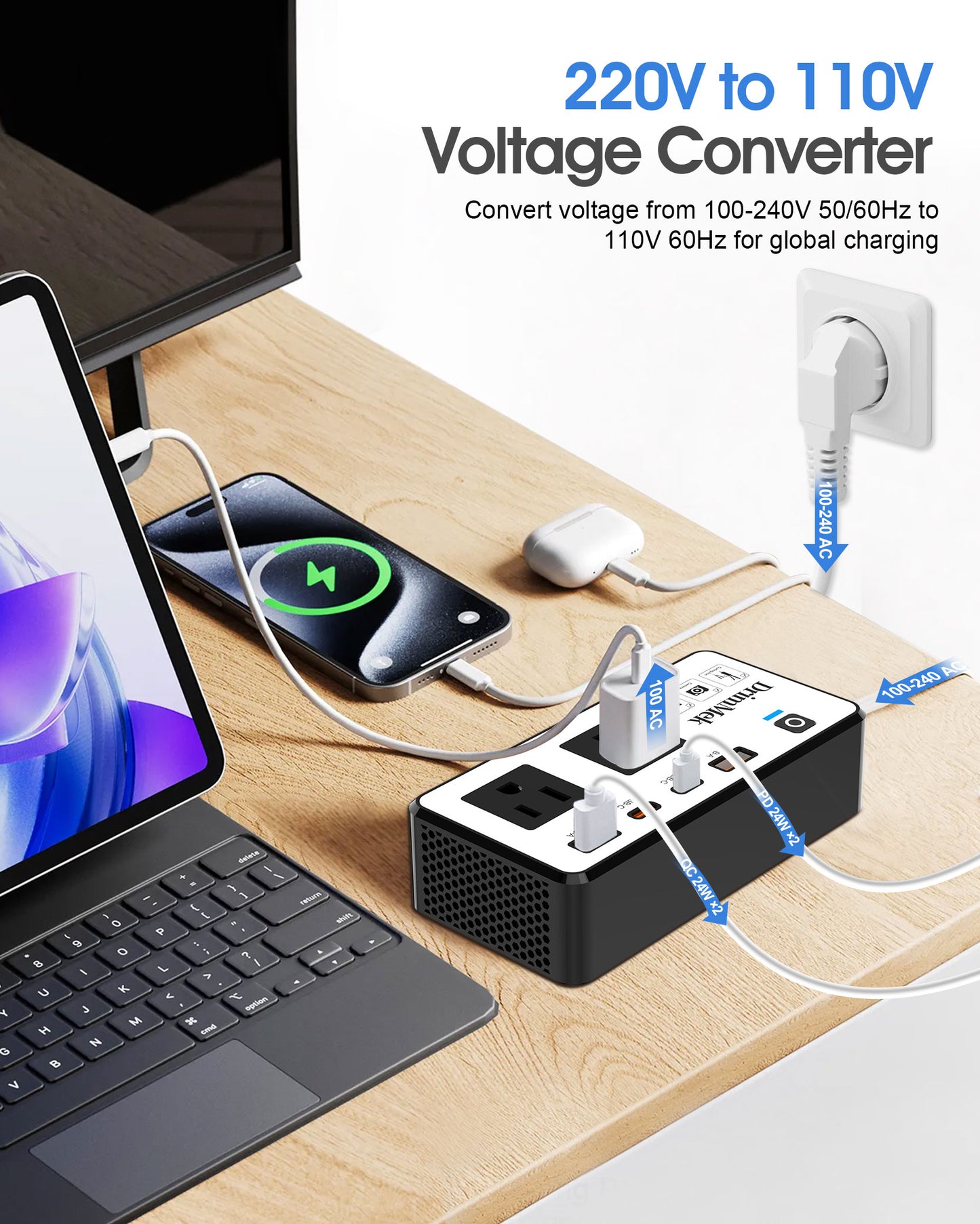 220V to 110V Converter, Voltage Converter US to Europe Travel Adapter for European Travel, International Power Adapter for Curling Iron, Hair Straightener with US/UK/AU/EU/in Plug Adapter