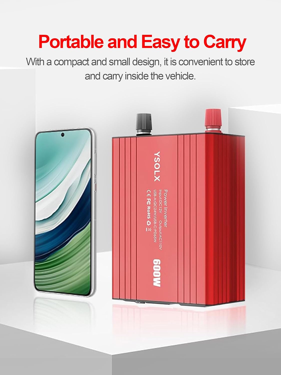 YSOLX 600W Power Inverter, DC 12V to 110V AC Car Inverter with Dual USB C/A Fast Car Charger Adapter(Updated)