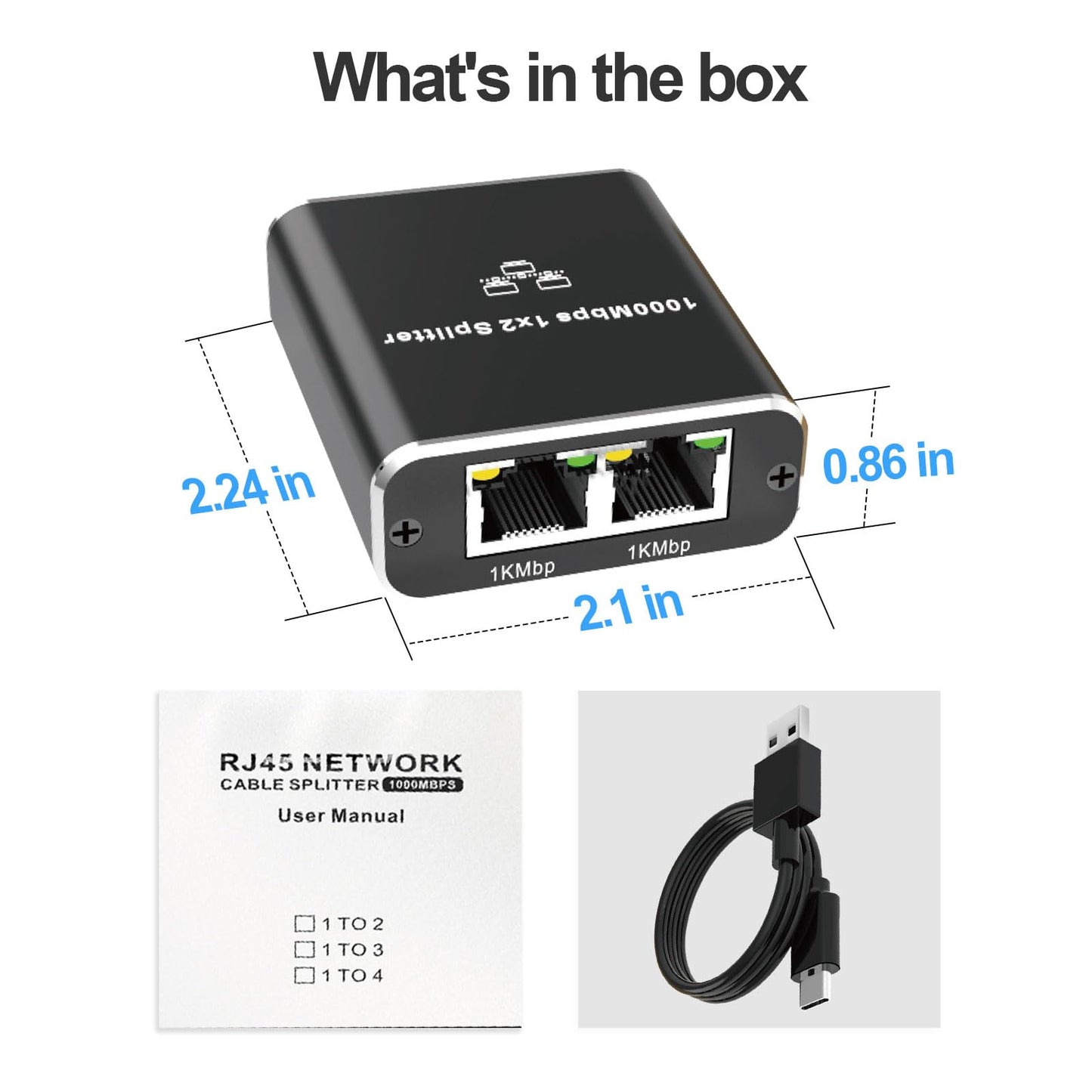 Ethernet Splitter 1 to 2 1000Mbps Internet Cable Splitter 1 in 2 Out High Speed Either Network Splitter Gigabit Dual LAN RJ45 Port Router Switch Work with Cat6/7/8 Cable