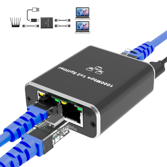Ethernet Splitter 1 to 2 1000Mbps Internet Cable Splitter 1 in 2 Out High Speed Either Network Splitter Gigabit Dual LAN RJ45 Port Router Switch Work with Cat6/7/8 Cable