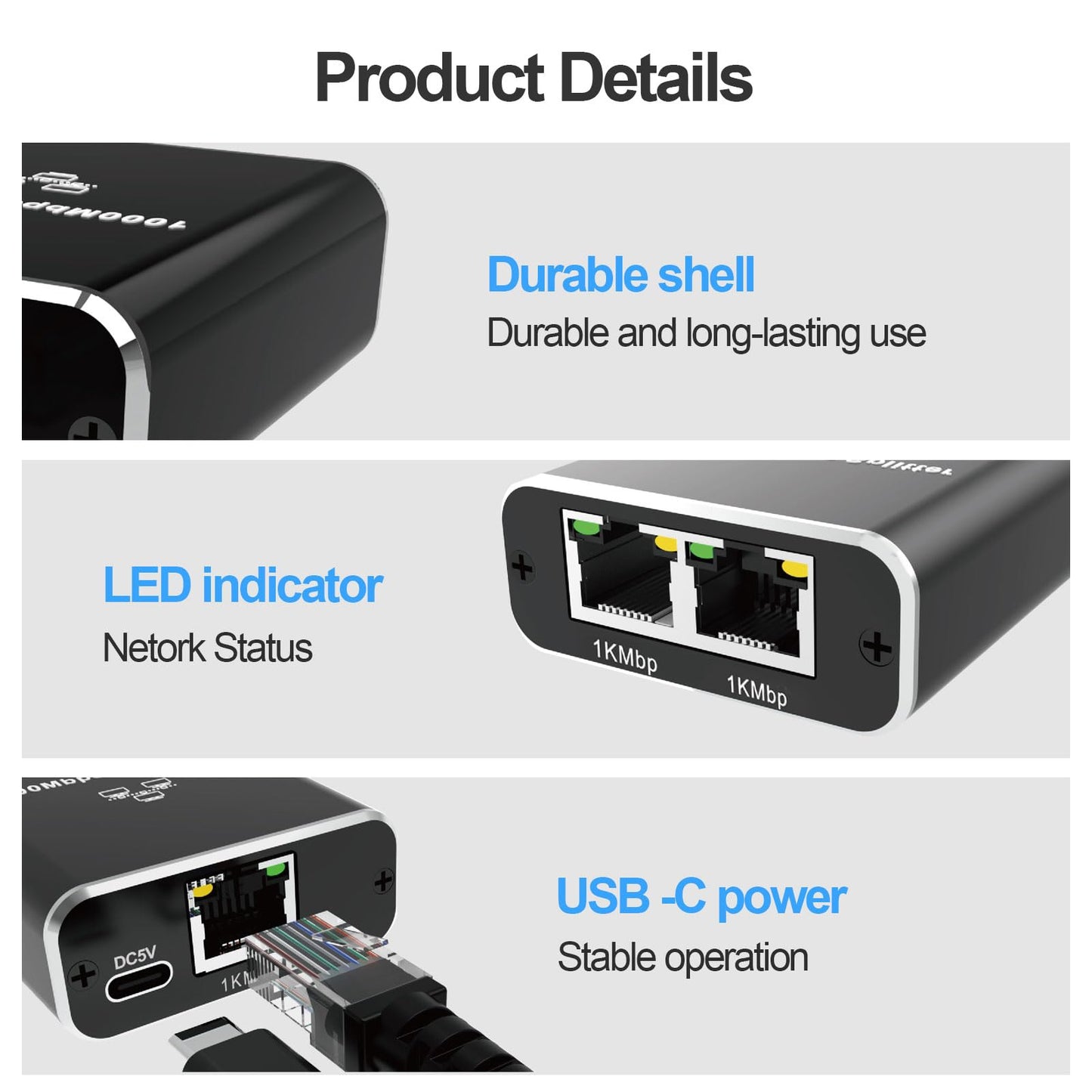 Ethernet Splitter 1 to 2 1000Mbps Internet Cable Splitter 1 in 2 Out High Speed Either Network Splitter Gigabit Dual LAN RJ45 Port Router Switch Work with Cat6/7/8 Cable