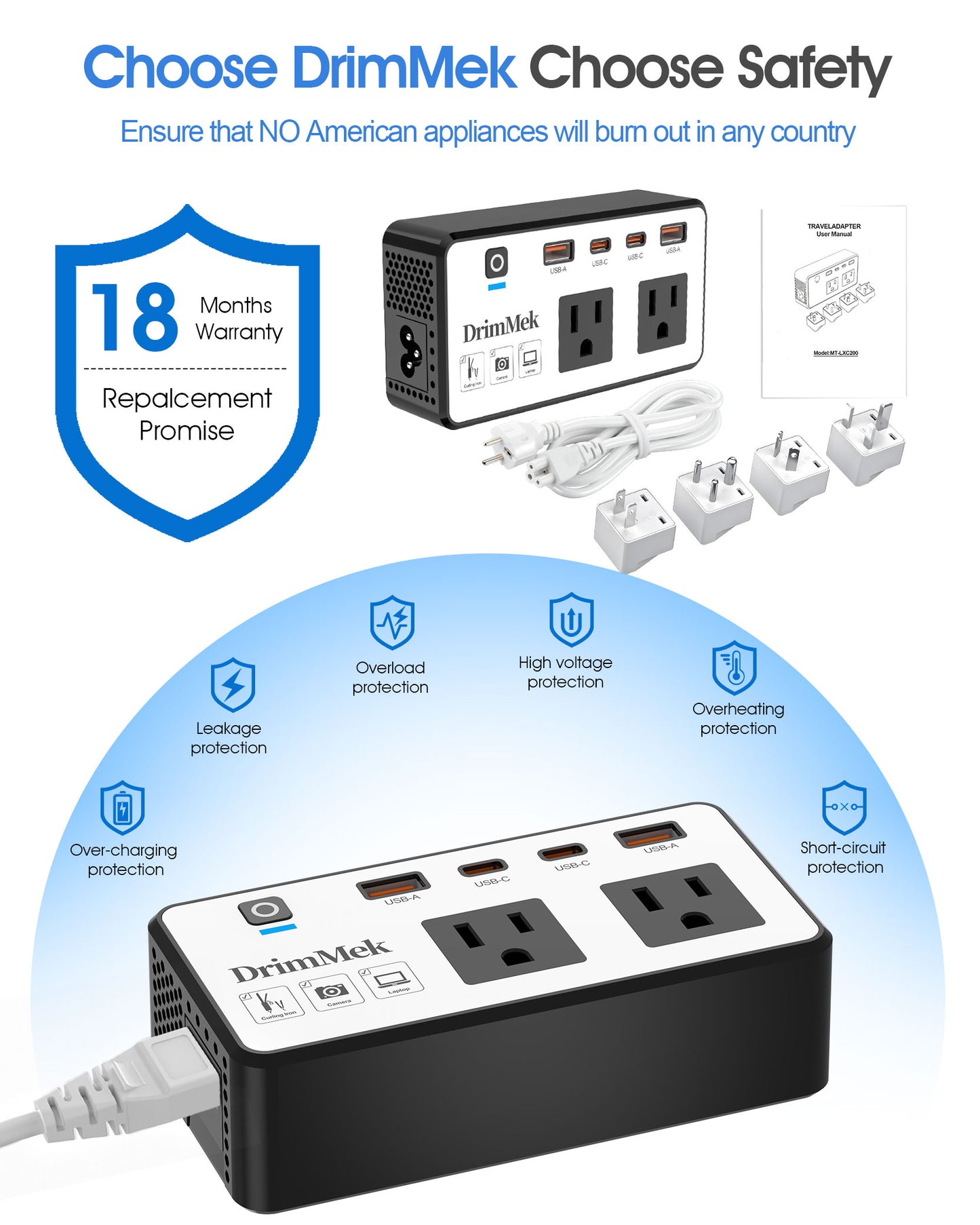 220V to 110V Converter, Voltage Converter US to Europe Travel Adapter for European Travel, International Power Adapter for Curling Iron, Hair Straightener with US/UK/AU/EU/in Plug Adapter