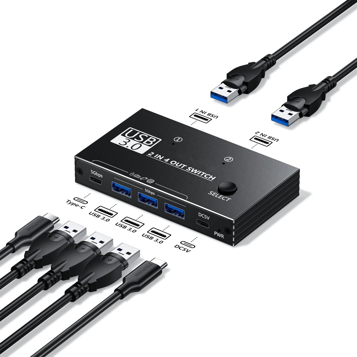 USB 3.0 KVM Switcher 2 Computers Sharing USB C & A Devices, 4 Port Sha ...