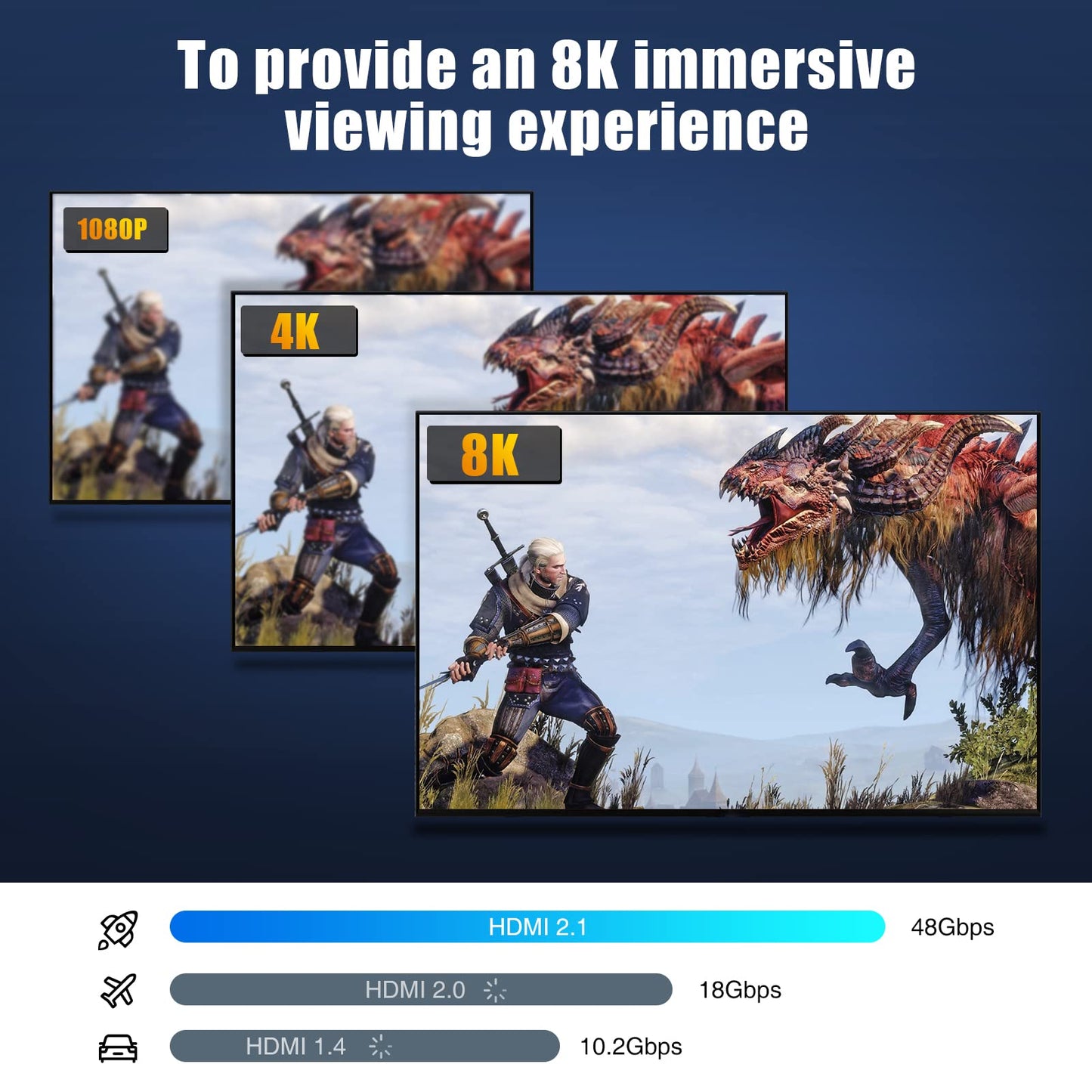 HDMI Switch 8k@60Hz Splitter, Aluminum Bidirectional HDMI Switcher 2 in 1 Out, Manual HDMI Hub Supports HD Compatible with Xbox PS5/4/3 Blu-Ray Player Fire Stick Roku