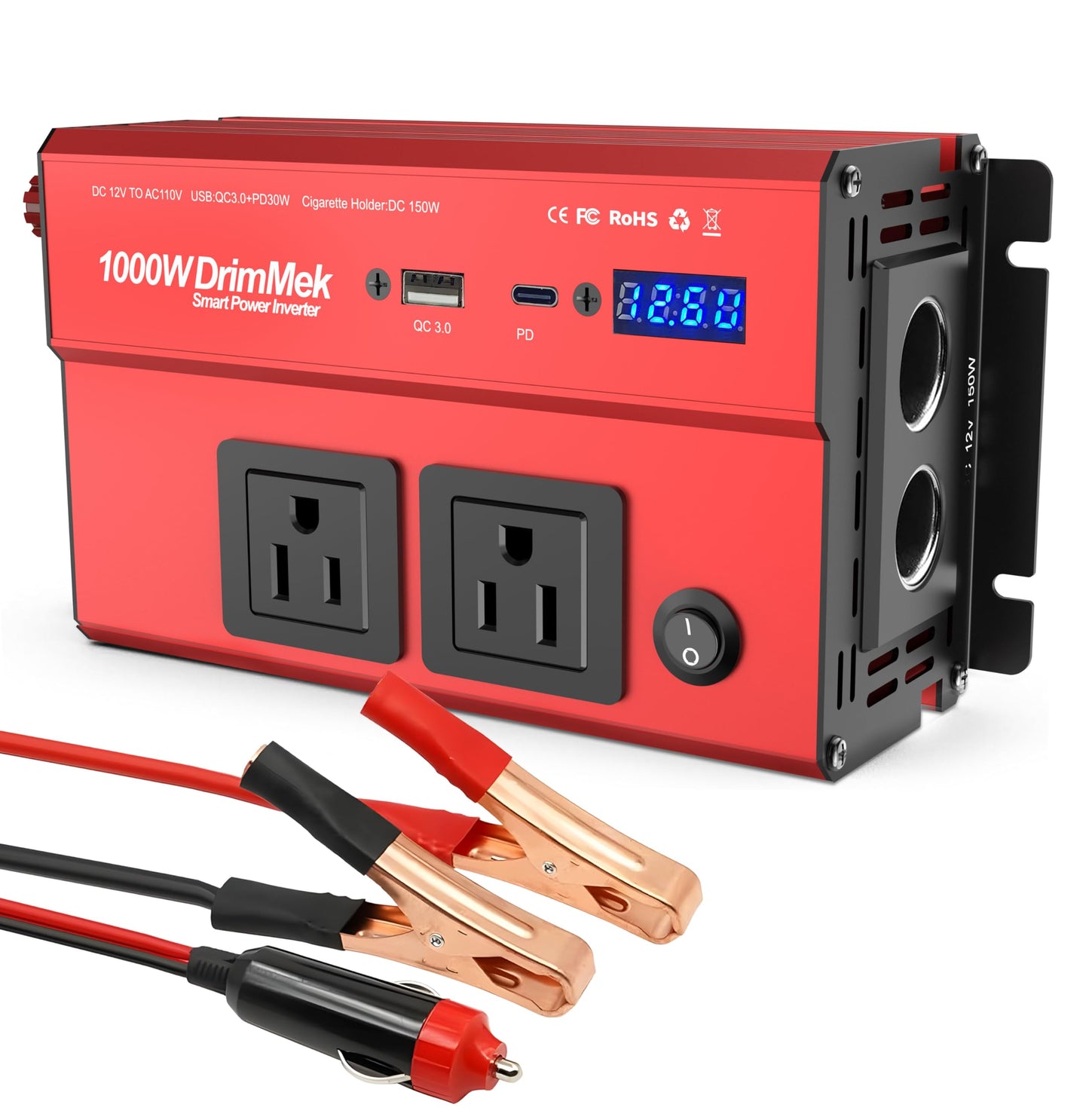 1000 Watt Power Inverters 12v to 110v for Vehicles - with Dual AC Outlets