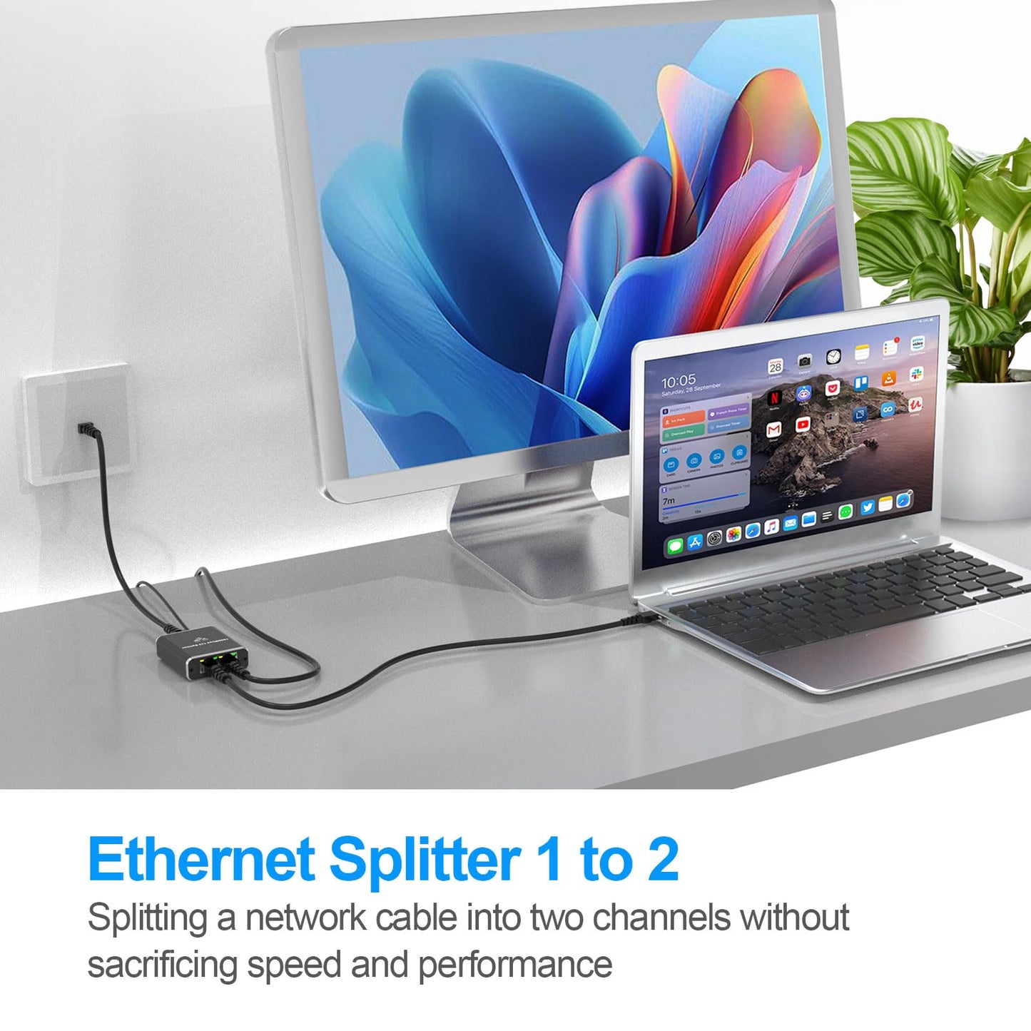 Ethernet Splitter 1 to 2 1000Mbps Internet Cable Splitter 1 in 2 Out High Speed Either Network Splitter Gigabit Dual LAN RJ45 Port Router Switch Work with Cat6/7/8 Cable