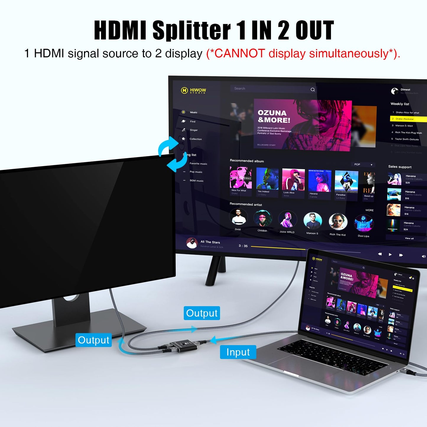 HDMI Switch 8k@60Hz Splitter, Aluminum Bidirectional HDMI Switcher 2 in 1 Out, Manual HDMI Hub Supports HD Compatible with Xbox PS5/4/3 Blu-Ray Player Fire Stick Roku