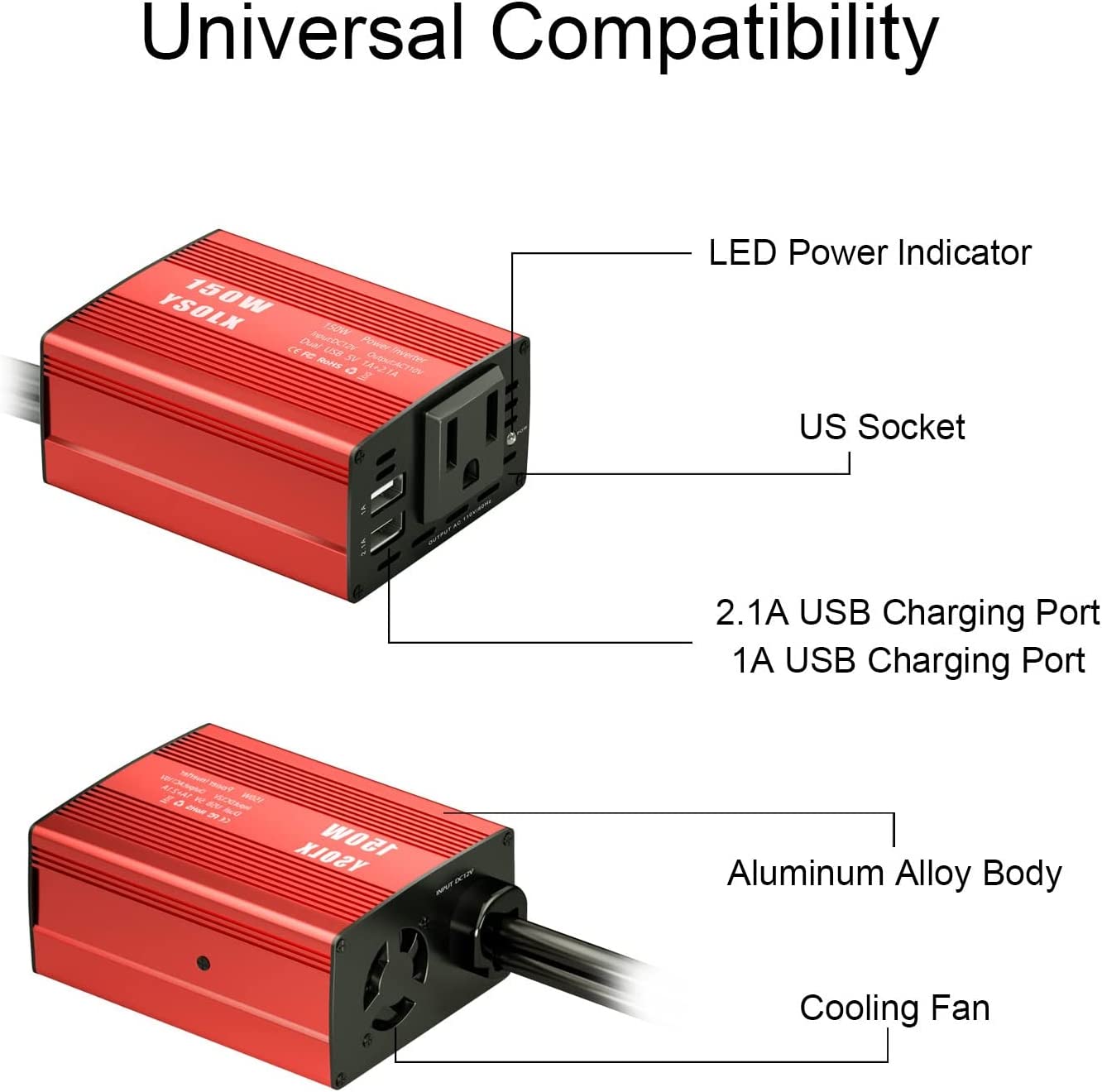 150W Power Inverter,DC 12V to 220V AC Car Inverter with USB Charging Ports  Adapter Converter Inverter 12V to 110V Inverter 12V to 110V Car Power