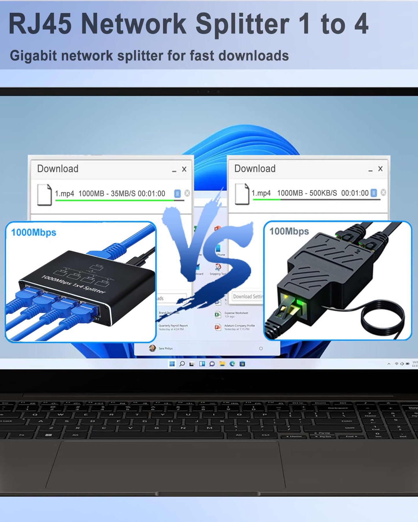 Ethernet Splitter 1 to 4 - Network Splitter with USB Power Cable, RJ45 Internet Splitter Adapter 1000Mbps High Speed for Cat 5/5e/6/7/8 Cable [4 Devices Networked Simultaneously]