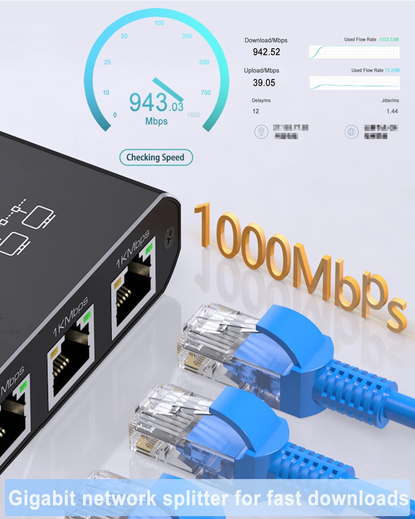 Ethernet Splitter 1 to 4 - Network Splitter with USB Power Cable, RJ45 Internet Splitter Adapter 1000Mbps High Speed for Cat 5/5e/6/7/8 Cable [4 Devices Networked Simultaneously]