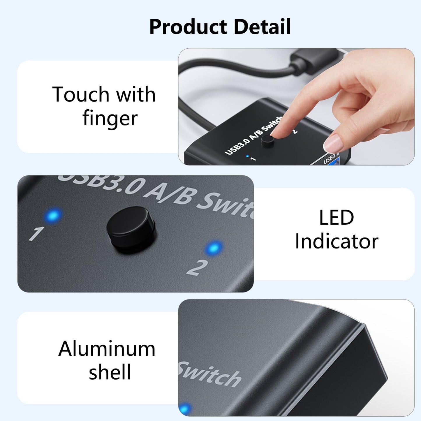 USB 3.0 Switch, Bi-Directional USB Switch 1 in 2 Out/2 in 1 Out, USB Switcher 2 Computers Sharing Devices