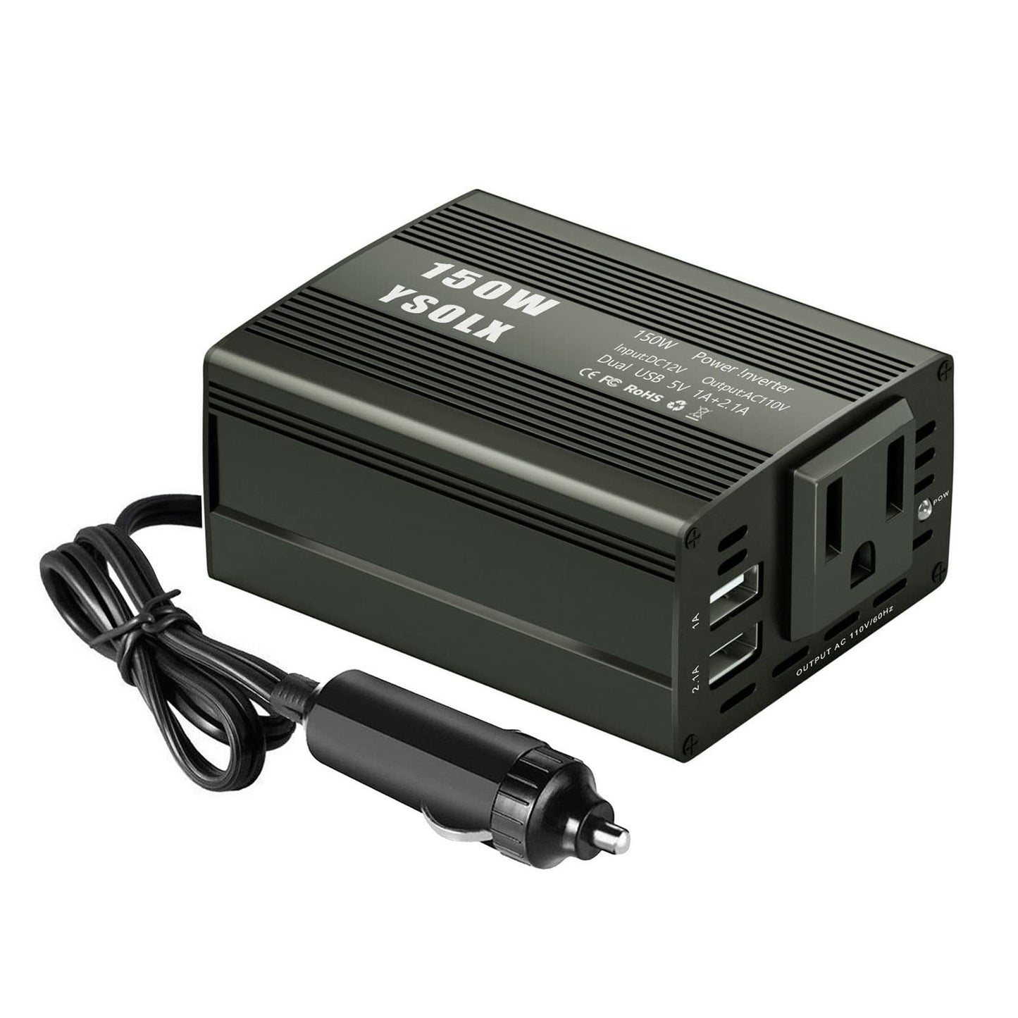 YSOLX 150W Power Inverter DC 12V to 110V AC Car Plug Adapter Outlet Charger