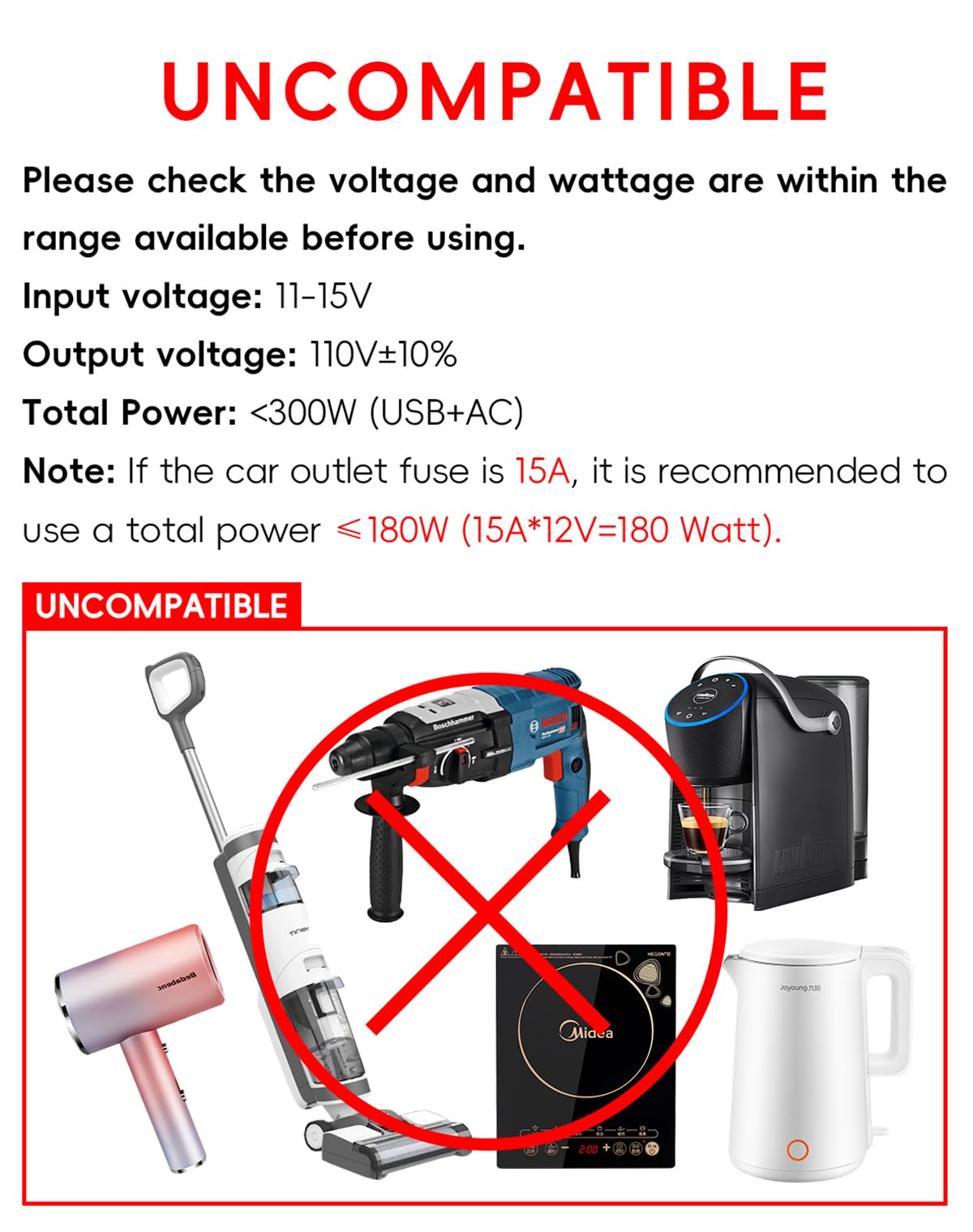 YSOLX 300W Car Power Inverter, Cigarette Lighter Adapter to Wall Plug DC 12V to 110V AC Car Inverter with 65W USB-C/USB-Fast Charging(24W)/Dual AC Outlet