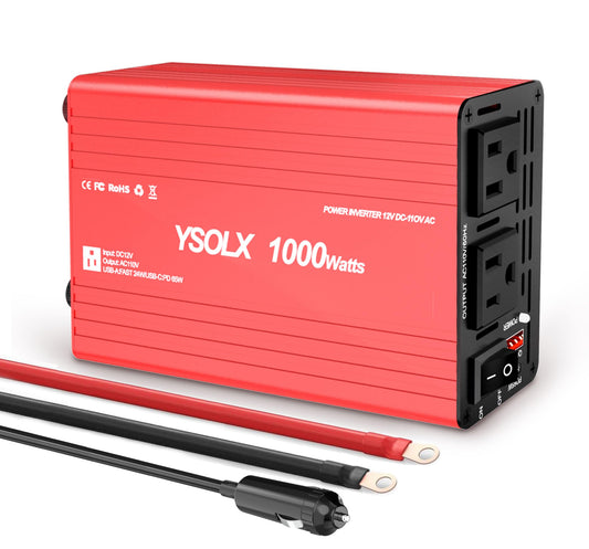65W/USB-A 24W, Dual AC Outlet, 1000 Watt Inverter Suitable for 12v Truck/Rv/Camping/Home